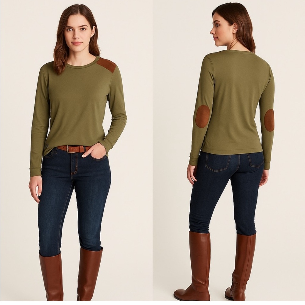 Lauren Ralph Heritage Inspired Old World‎ Top with Faux Suede Elbow Patches